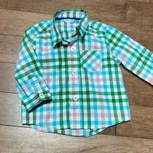 Adorable Mini Boden Button Down Plaid Shirt 6-12 Months